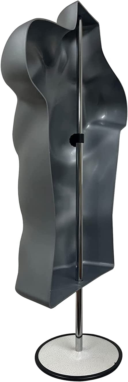 DisplayTown Gray Male + Female Mannequin Hollow Back Body Torso Set w/ Metal Stand and Metal Pole & Hanging Hook, S-M Sizes