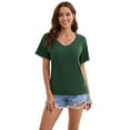 thumbnail image 2 of Smmer Short Rolled Sleeve Tops V Neck Casual Tops Solid T-Shirts for Women, 2 of 9