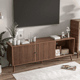 thumbnail image 7 of Oubayajia Mid-Century Modern 63" TV Stand for TVs up to 70”, Wood TV Console with Waveform Sliding Doors and Storage, Entertainment Center for Living Room Bedroom, Walnut, 7 of 7