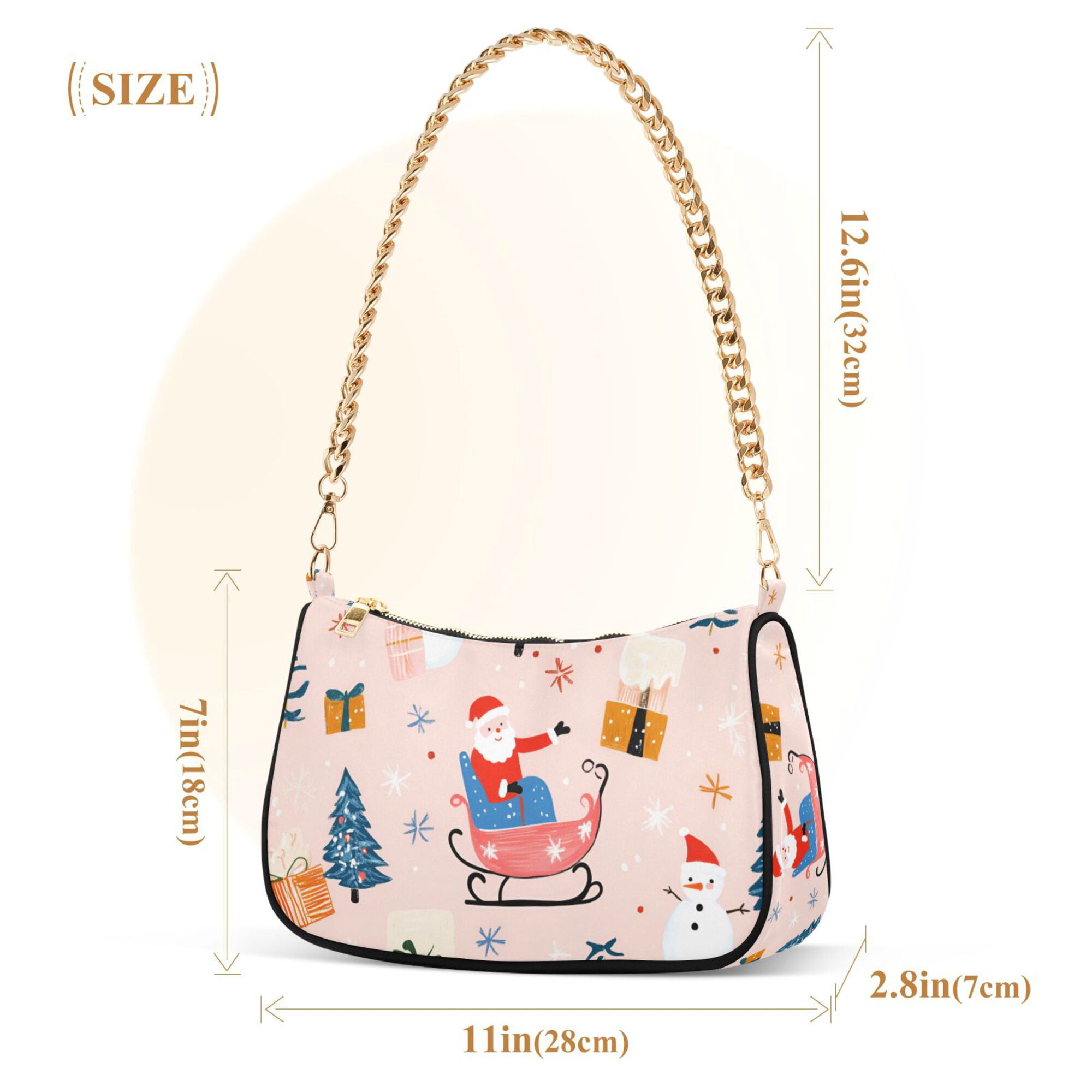 FORMRS Womens Shoulder Bag with Chain Strap Clutch Purse Cute Tote Handbag, Blue Christmas Santa