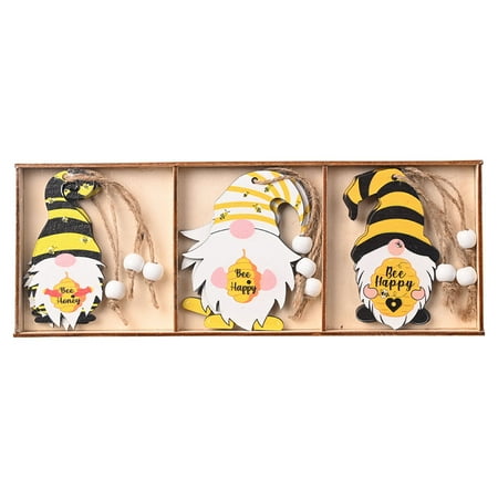 

Honeybee Festival Wooden Bee Gnome Hanging Pendant 9pcs/box Charm for Home Farmhouse Front Door Decoration