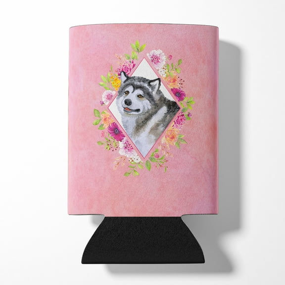 Carolines Treasures CK4112CC Alaskan Malamute Pink Flowers Can or Bottle Hugger Can Hugger multicolor