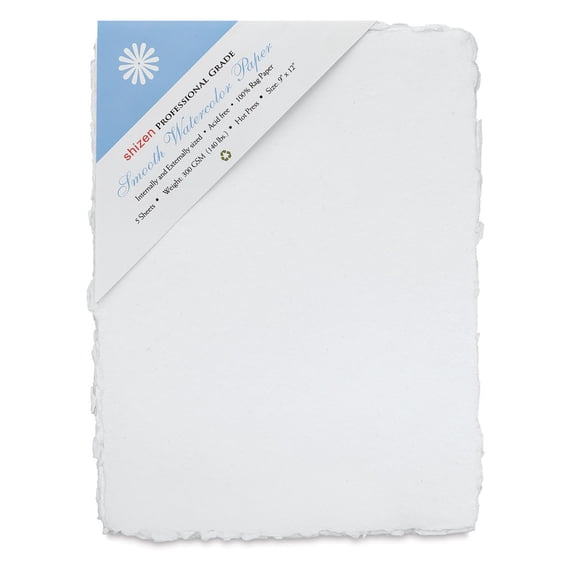 Shizen Professional Watercolor Paper - 9" x 12", Hot Press, Pkg of 5 Sheets