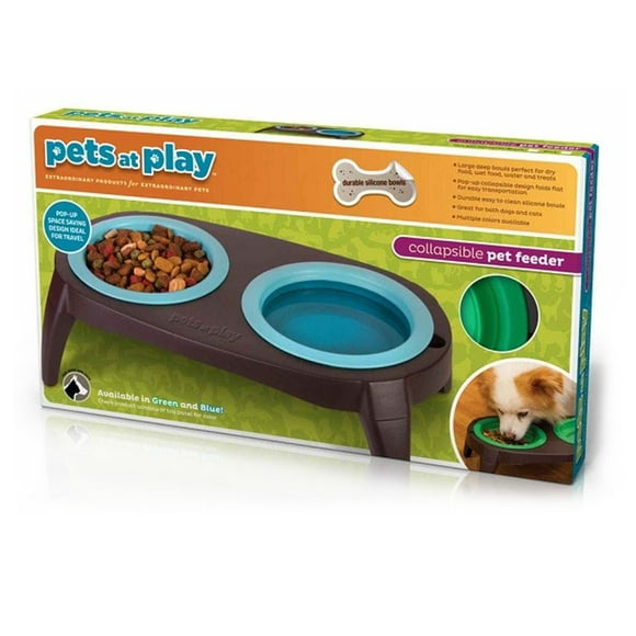 Comedero plegable para mascotas Pets At Play petatplaycollapfeeder Doble tazón Lavavajillas portátil seguro