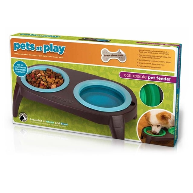 Comedero plegable para mascotas Pets At Play petatplaycollapfeeder Doble tazón Lavavajillas portátil seguro