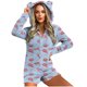 thumbnail image 1 of Mono cálido con capucha y orejas para mujer, estampado de manga larga, pantalones cortos, mono corto con cremallera, bolsillo, ropa de dormir, ropa de casa, tops de poliéster para mujer, 1 of 5