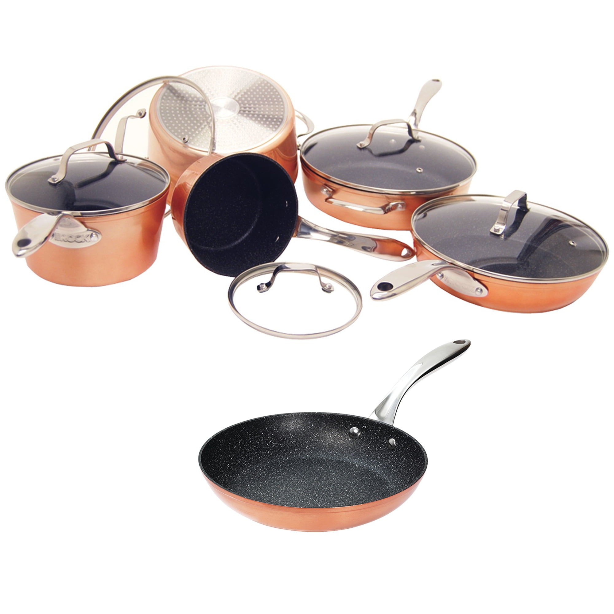 The Rock By Starfrit 10 Piece Cookware Set Bonus 9 5 Copper Fry Pan Walmart Com Walmart Com
