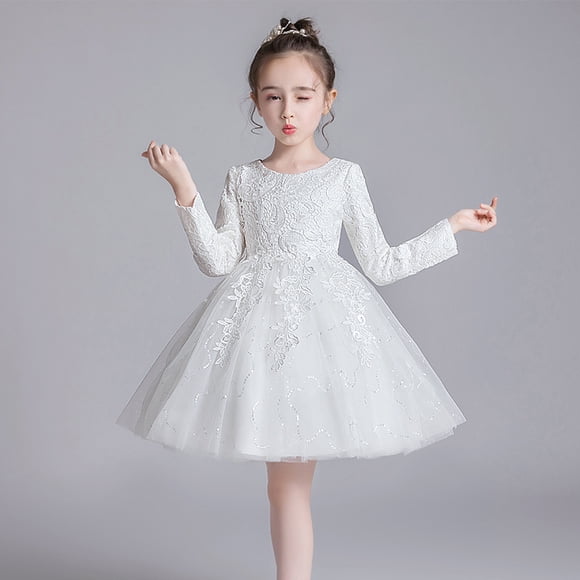 Robe de Princesse pour Fille Robe en Maille Bouffante d'Automne et d'Hiver 3-15 Ans Vêtements pour Enfants Moyens et Grands Robe de Demoiselle d'Honneur pour Enfant Robe de Mariage pour Enfants