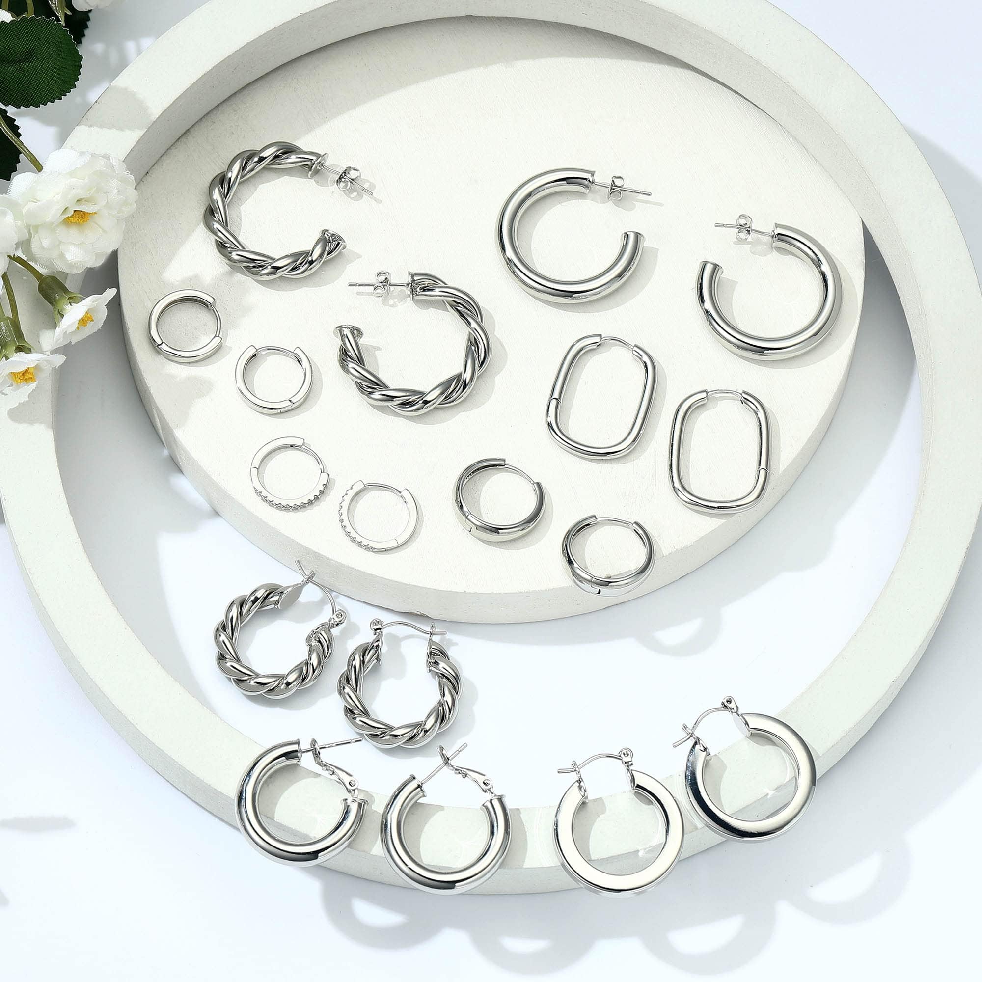 Turandoss 14K Gold Plated Twisted Huggie Hoop Earrings Set, 9 Pairs photo 2