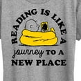 thumbnail image 3 of Peanuts - Reading Is Like A Journey To A New Place - Women's Short Sleeve Graphic T-Shirt, 3 of 6