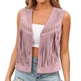 thumbnail image 4 of Lixiuxyad Women's Suede Fringe Vest Western Cowgirl Sleeveless Open-Front Tassel Cropped Tops,Pink, 4 of 7