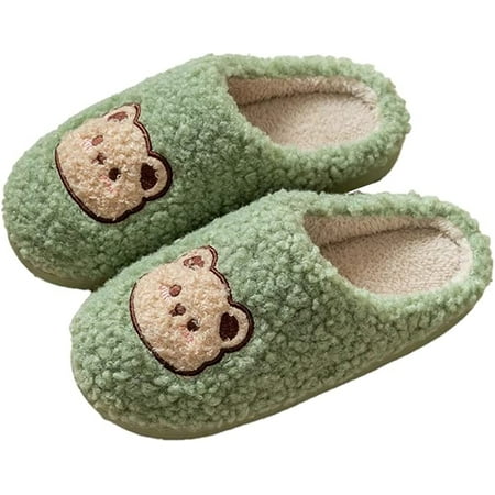 

CoCopeaunt Women Men Fluffy Fur House Slippers Cute Bear Furry Warm Soft Winter Shoes Indoor 2 Heel Types