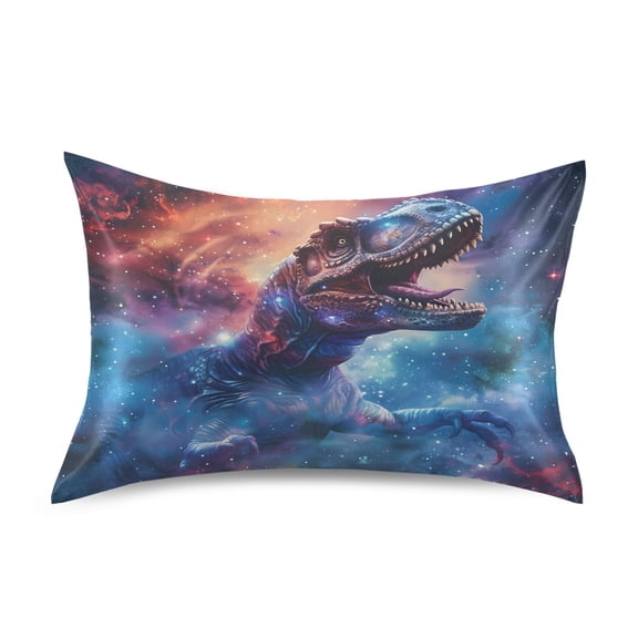 JSTEL T-rex Dinosaur Tyrannosaurus Dino Nebula Satin Pillowcase Standard Size Pillow Cases Envelope Closure Bed Pillow Cover, 20 x 26 inch