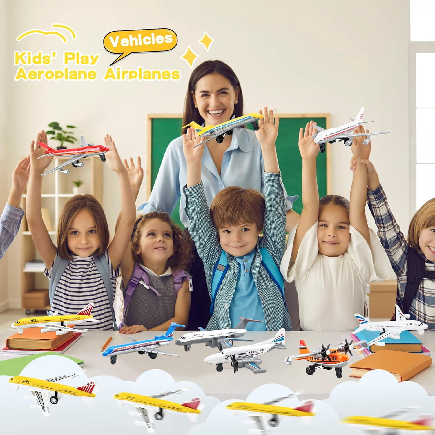 BTEPSGA 10 Pack Airplane Toys Diecast Pull Back Airplane Toys Alloy Planes Model for Kids Birthday Children's Day Gifts Classroom Rewards Airforce Party Favors