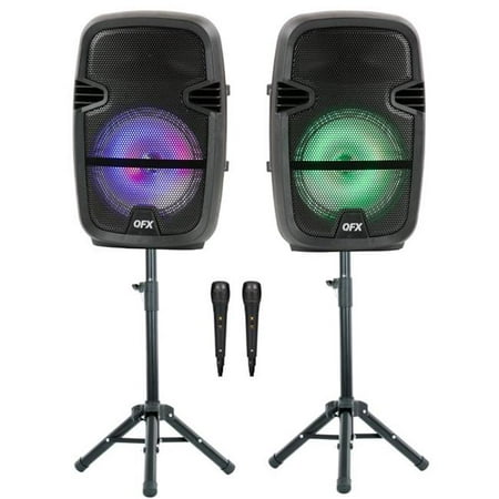 lukker sværge positur Shop Now For The QFX Twin 8-in Bluetooth Wireless Stereo Speaker Bundle,  Stands, Two Microphones, Black | AccuWeather Shop