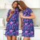 thumbnail image 4 of Easygdp Blue Skull Rose Camisón de manga corta para mujer, informal, estampado, 4 of 6