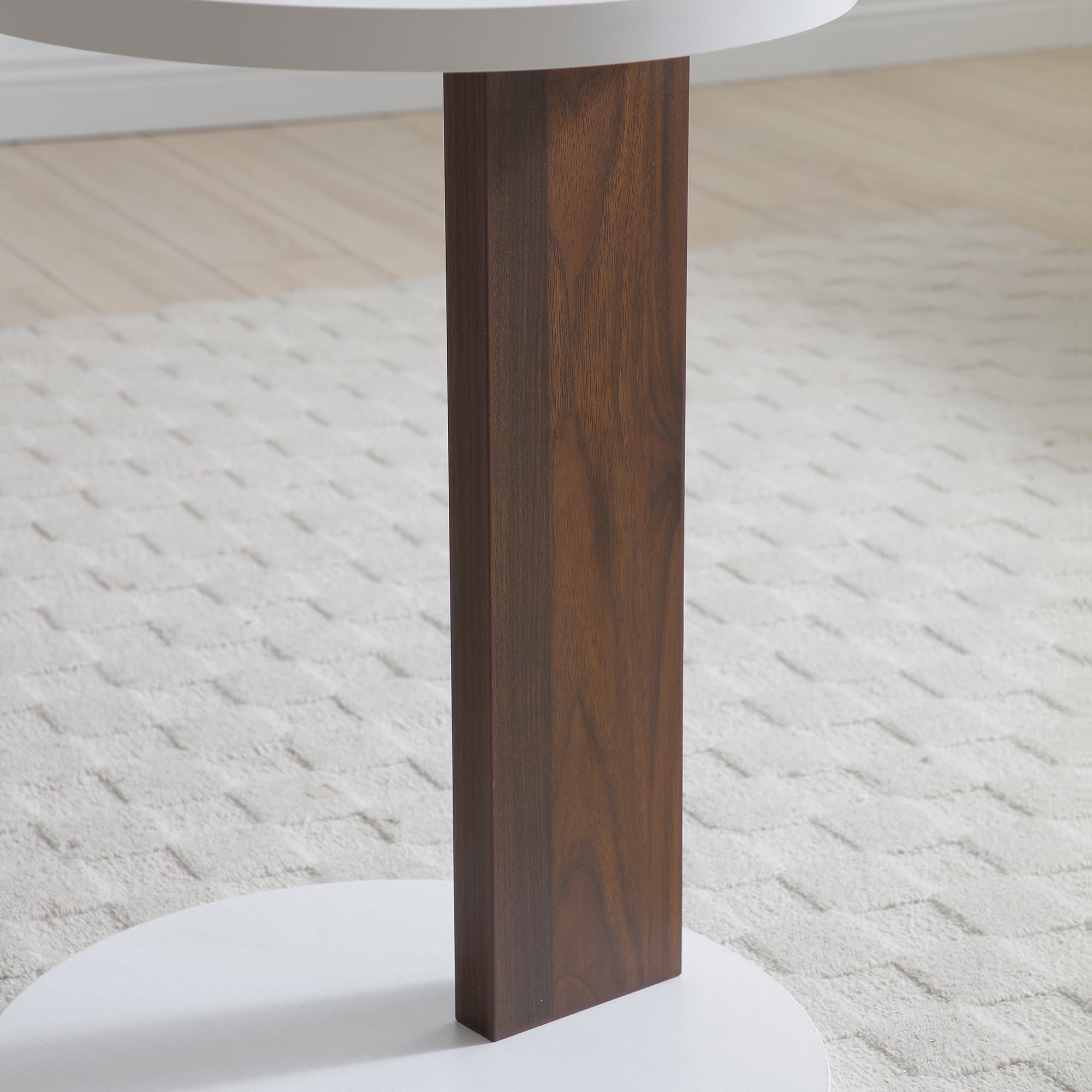 C-Shaped End Table, Small Side Table for Couch, Sofa Table with wood Frame for Living Room, Bedroom, Bedside, Rustic (White and Walnut)
