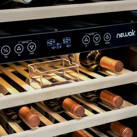 NewAir - 160-Bottle Dual Zone Built-in Wine Fridge with Beech Wood Shelves and Quiet Operation - Stainless Steel