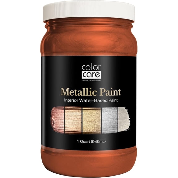 Color Care Metallic Paint, Water-Based Low-Odor Paint for Walls and Crafts, Copper Satin, 1 Quart