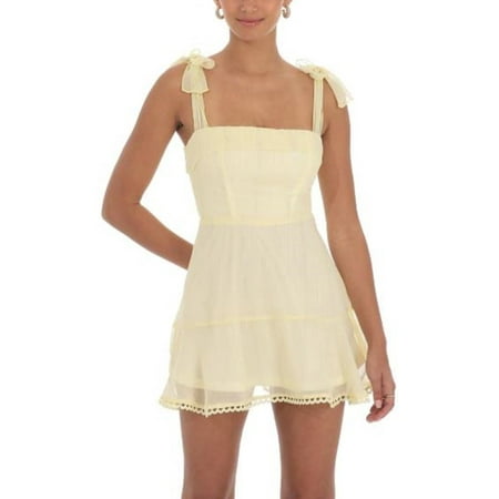 WANGJUNBEI Women Y2K Tulle Short Dress Low Cut A-Line Going Out Dress Lace Cute Fairy Sleeveless Babydoll Sundress