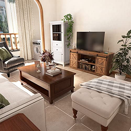 JUMMICO TV Stand for 65 Inch TV, Entertainment Center with Storage Cabinets and Sliding Barn Doors, Mid Century Modern Media TV Console Table for Living Room Bedroom (Rustic Oak)