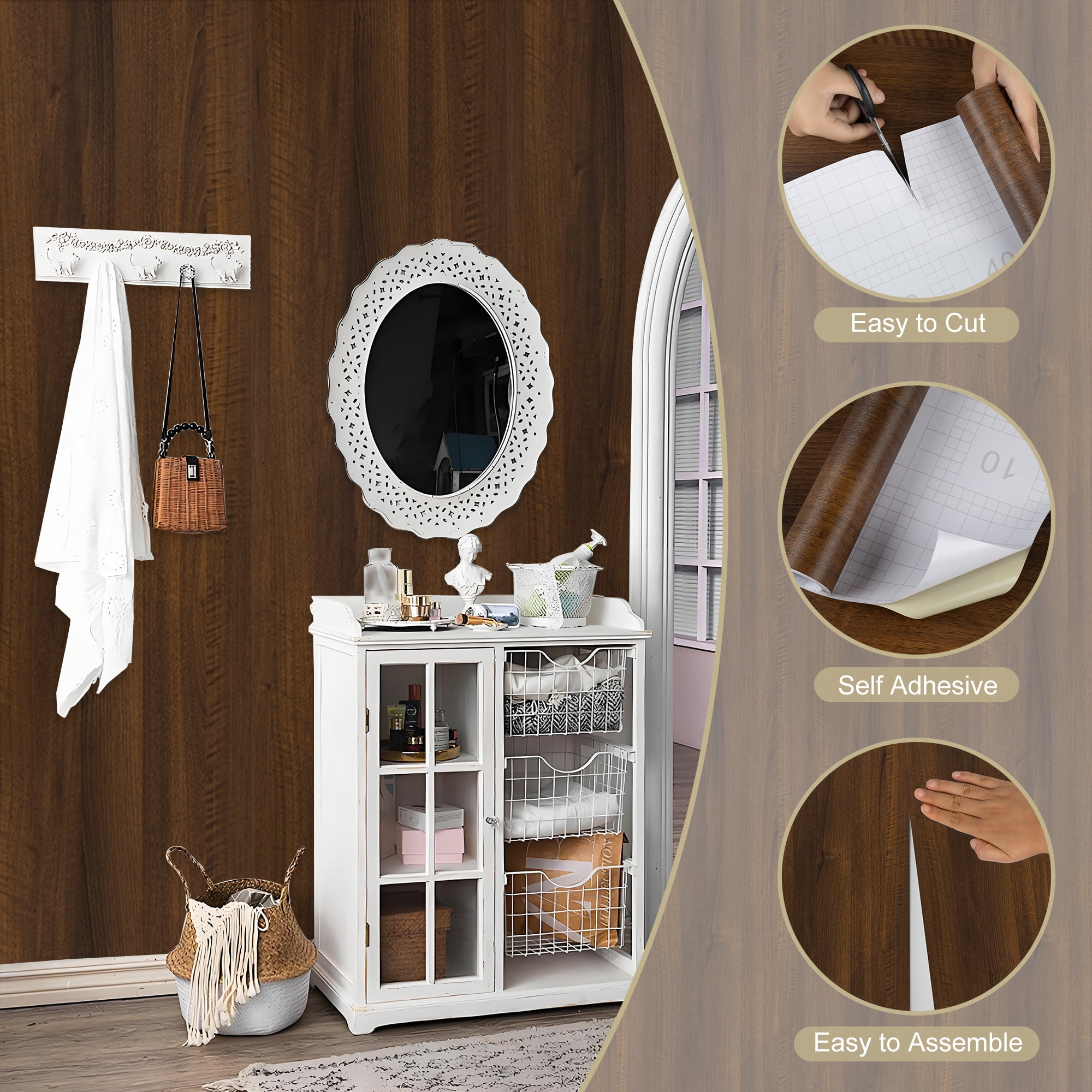 Abyssaly Peel and Stick Wallpaper 15.7 in×118.1 in Modern Wall Paper Wood Self-Adhesive Removable Wallpaper