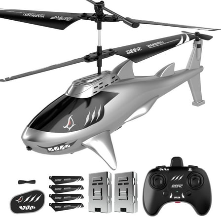 DEERC Shark RC Helicopter for Kids & Adults, Remote Control Helicopter Toy with LED Lights, 2 Batteries & USB-C Charging, 26 Mins Flight, Altitude Hold, Gift for Boys Ages 8-12