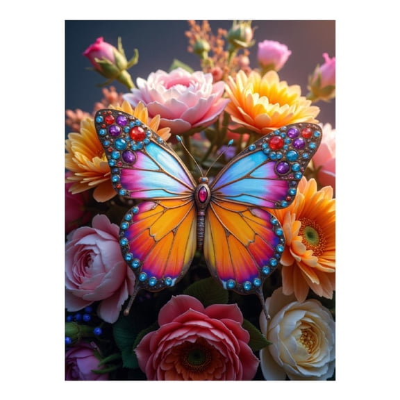 Diamond Art Kit for Adults, Vibrant Butterfly Jewel Flowers Diamond Painting for Adults Beginners, 5D DIY Diamond Art Painting Kits, Colorful Diamond Painting Craft for Home Decor 12x16