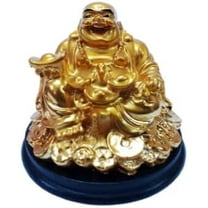 Laughing Buddha (Feng Shui), Blessing Buddha Sitting On Coins Design Figurine/Decoration Showpiece Statue, (Small Size for Home/Office/Business, Material: Plastic), Pack of 1