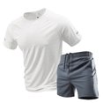 thumbnail image 4 of Maqroz Mens Two Piece Workout Sets Short Sleeve Crewneck T-Shirts Drawstring Shorts Casual Athletic Activewear Solid Gym Suits Summer Outfits, 4 of 5