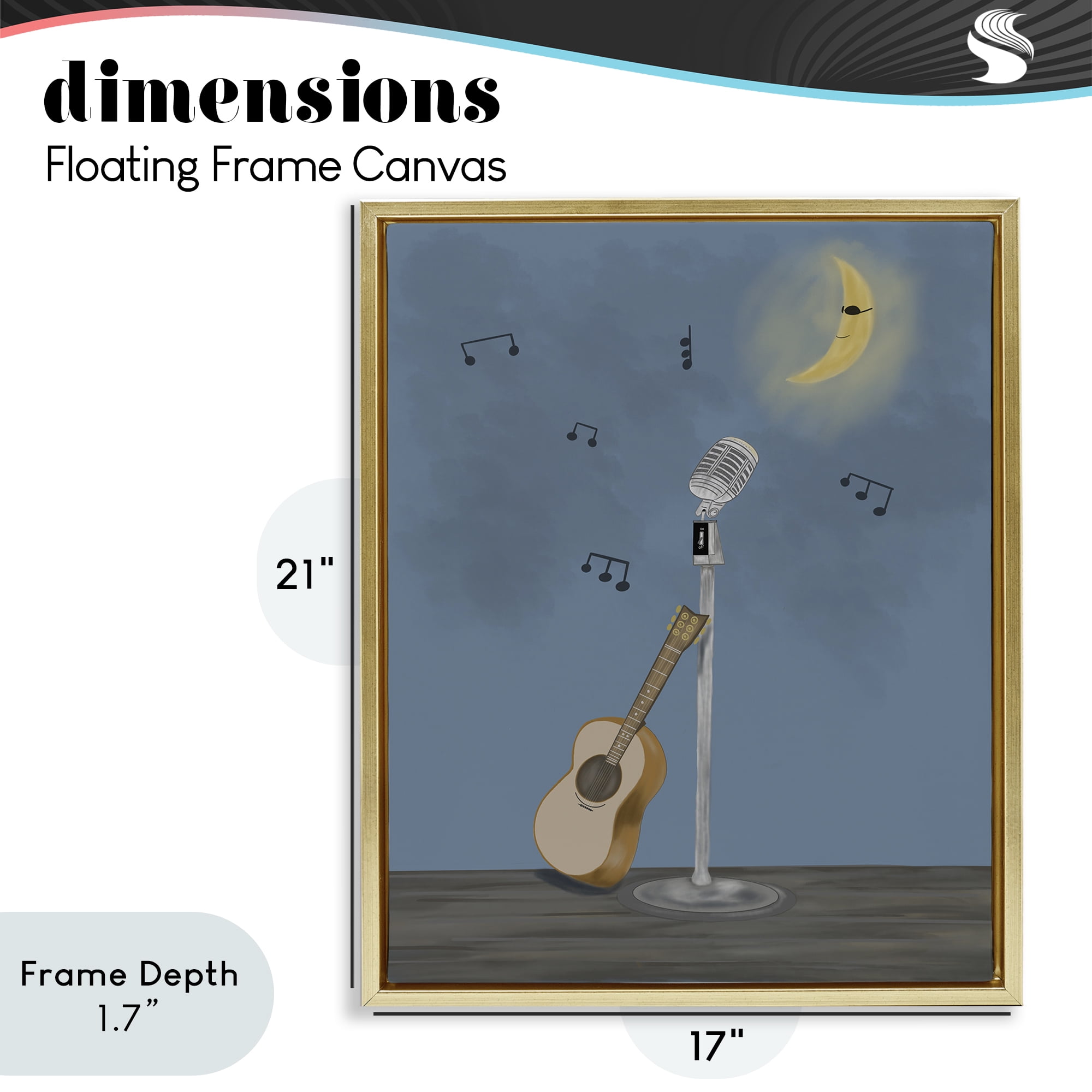 Stupell Industries Music And Moon Stage Gold Framed Floater Canvas Wall Art, design by Leslie Hermosa