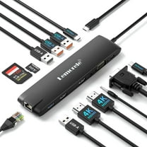 Lemorele Multi-Function Hub with 3 Displays, 13 in 1 Docking Station with Dual 4K HDMI, 1000M Ethernet, 4 USB A 3.0/2.0 Data Ports, 100W PD, SD/TF, AUX 3.5mm USB C Adapter