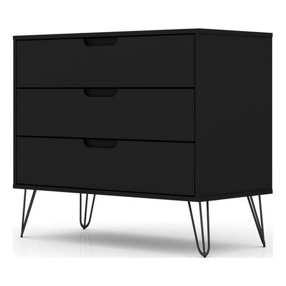 Pemberly Row 3-Drawer Mid-Century Wood Dresser with Metal Legs in Black