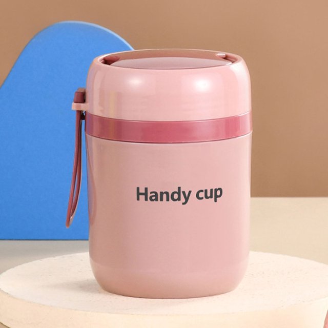 Frasco De Comida Aislado Vacío 500 Ml Taza De Sopa De Acero Inoxidable 304 Con Cuchara Plegable Recipientes De Almuerzo Aislados A Prueba De Fugas Para Niños Escuela De Adultos Senderismo Picnic,Pink Muyoka Hogar