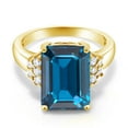 thumbnail image 2 of Gem Stone King 18K Yellow Gold Plated Silver London Blue Topaz Ring for Women (9.80 Cttw, Gemstone November Birthstone, Emerald Cut 14X10MM, Available in Size 5, 6, 7, 8, 9), 2 of 5