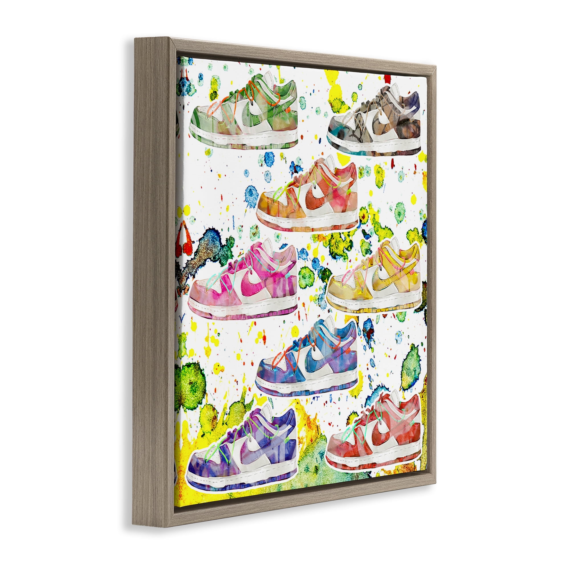 Stupell Industries Paint Splatter Sneakers Beauty & Fashion Painting Brown Floater Framed Art Print Wall Art, 25 x 25
