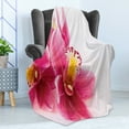 thumbnail image 4 of Dark Pink Soft Flannel Fleece Throw Blanket, Close up View of Detailed Flourishing Orchids Feminine Vibes, Cozy Plush for Indoor and Outdoor Use, 50" x 60", Hot Pink Orange, by Ambesonne, 4 of 5