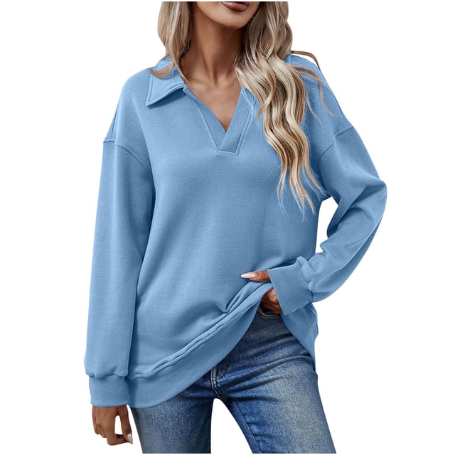 Sweat à Manches Longues Thermique pour Femmes avec Col en V Couleurs Unies
