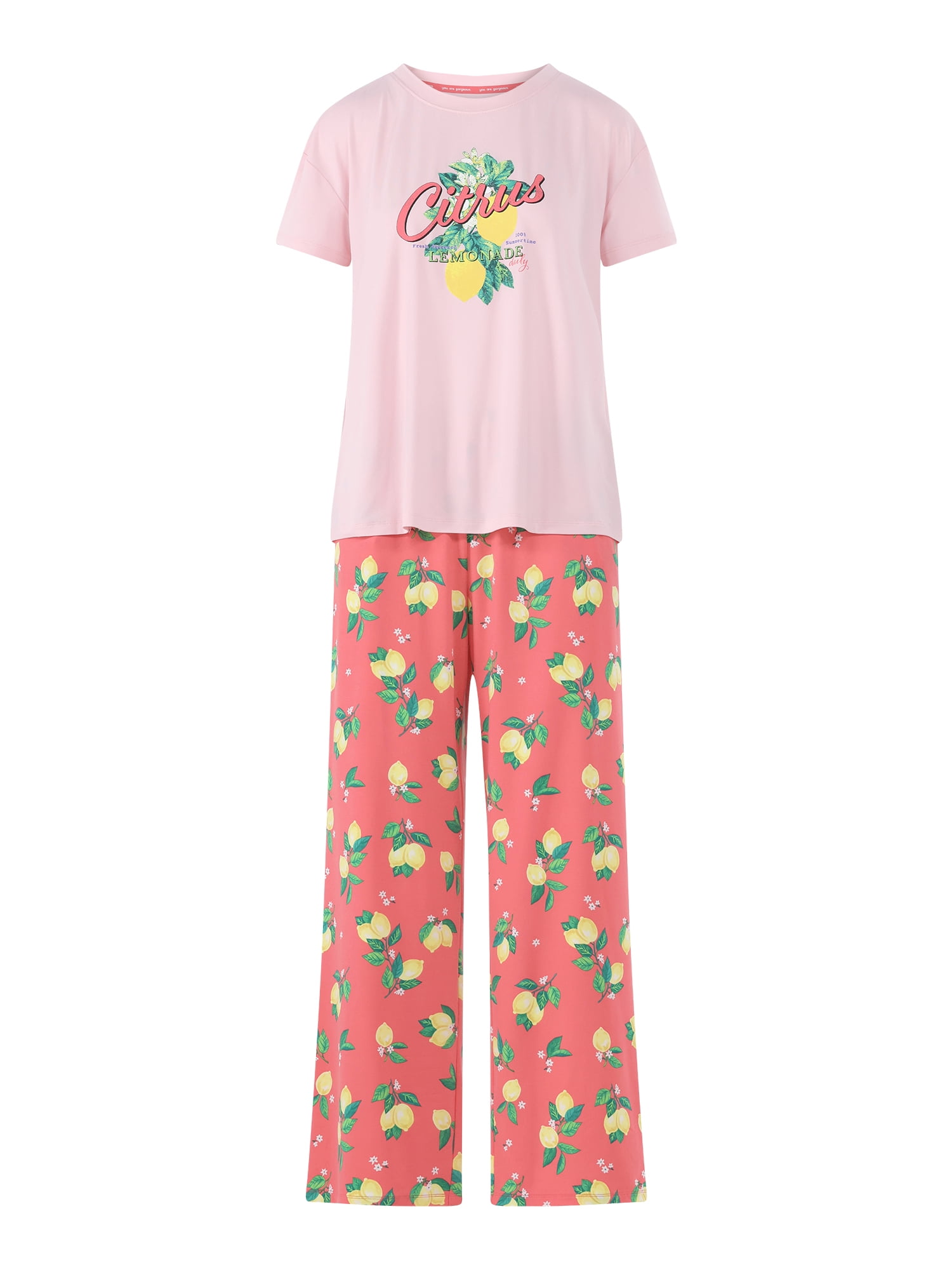 Joyspun Women's Short Sleeve Sleep Top and Open Leg Pants Pajama Set, 2-Piece, Sizes XS-3X