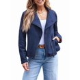thumbnail image 2 of Women Faux Leather Jackets Suede Fall Fashion Outfits Winter Clothes Open Front Cropped Coat Outwear Blue L, 2 of 8