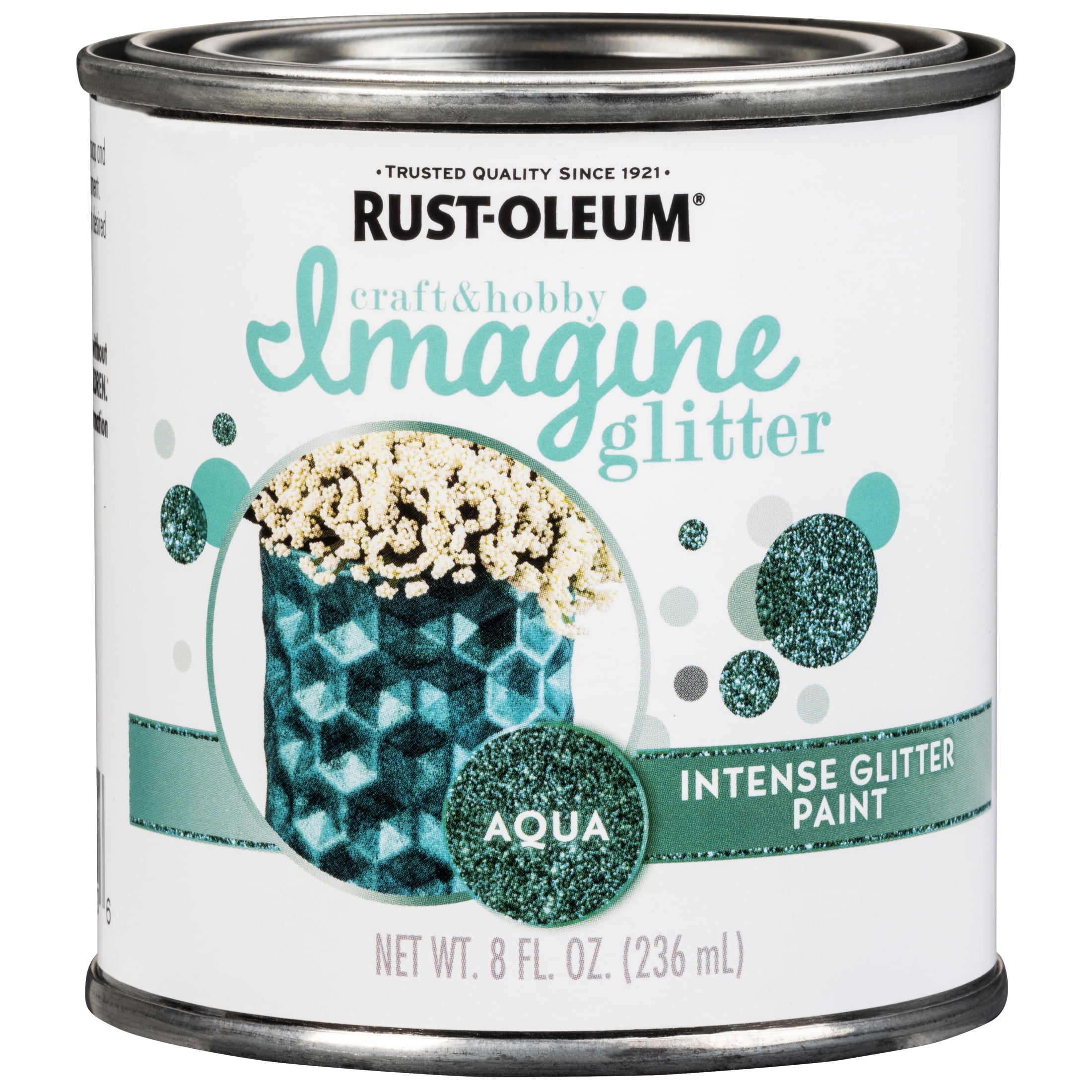 4 Pack, Aqua, Rust-Oleum Craft & Hobby Imagine Intense Glitter Paint- 350118, 1/2 Pint