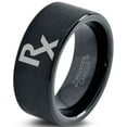 thumbnail image 1 of Tungsten Medical Prescription Pharmacy Symbol Band Ring 9mm Men Women Comfort Fit Black Flat Cut Brushed Polished, 1 of 4