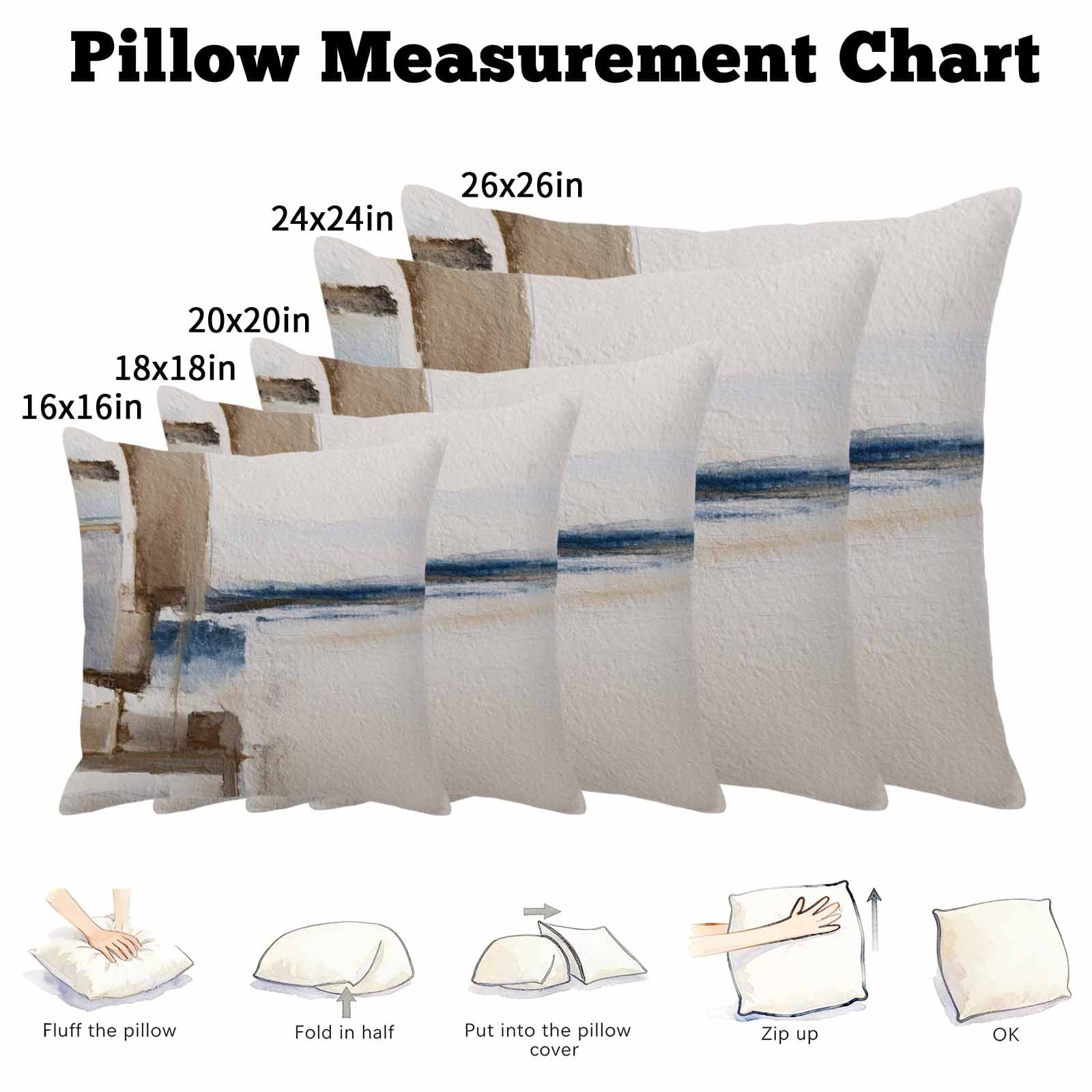 Throw Pillow Covers, Beige Brown Blue 26x26 Pillow Covers for Couch/Sofa/Bed, Vintage Abstract Mottled Texture Decorative Square Linen Cushion Pillowcase for Home Decor