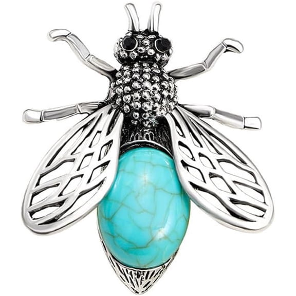 Turquoise Bee Brooch Pin for Women Men Silver Plated Fashion Rhinesonte Blue Birthstone Bumblebee Honeybee Animal Insect Brooches Lapel Pins Boho Dress Accessories Birthday Holiday Jewelry Gift