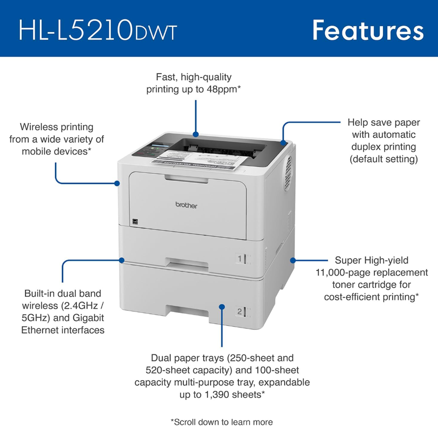 Brother HL-L5210DWT Business Monochrome Laser Printer photo 5
