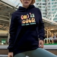 thumbnail image 2 of Distressed Retro Wavy God Is Good All the Time Text Art Merch Gift, Navy Blue Hooded Sweatshirt or Hoodie, 3XL, 2 of 5