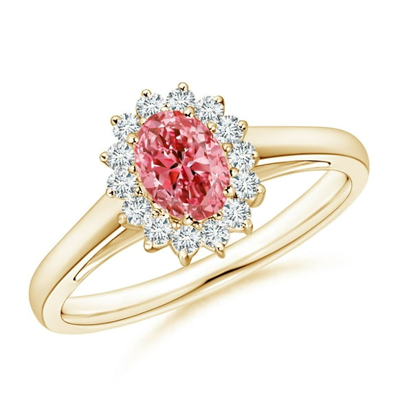 ANGARA Princess Diana Inspired Lab Grown Pink Diamond Ring with Halo for Women in 14K Yellow Gold (Size-6x4mm| Clarity-VS) | Anniversary, Jewelry Gift for Women | Lab-Grown Pink Diamond Ring