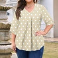 thumbnail image 2 of Abcomgle Plus Size Blouses for Women Cute Plus Spring Tops V Neck Polka Dot Print 3/4 Sleeve Tops Pleat Hem Casual Graphic Tees Women Loose Fit Clothes XL,Khaki, 2 of 5