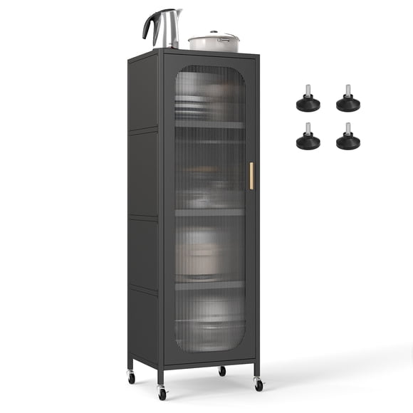 Costway 5-Tier Metal Storage Cabinet Tall Narrow Kitchen Pantry with Adjustable Shelves & Semi-Transparent Door