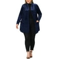 thumbnail image 2 of Agnes Orinda Plus Size Velvet Cardigans for Women Open Front Cardigan with Pockets 1X Navy Blue, 2 of 6
